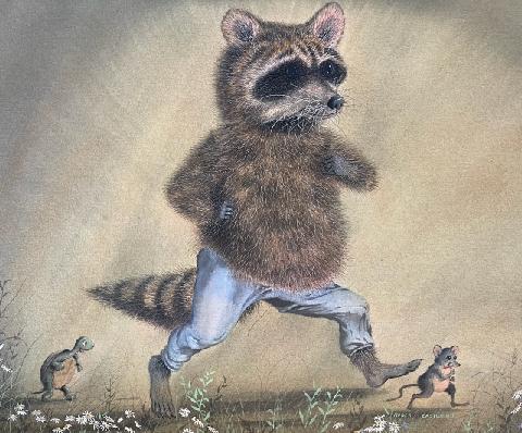 Roger Eastwood, Connecticut & Venice Florida Artist: Artwork, Painting of Raccoon jogging