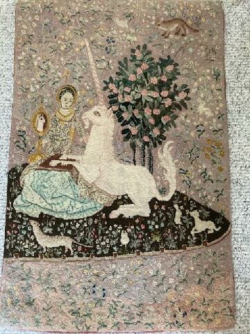 Anne Eastwood hand made hooked wool unicorn rug