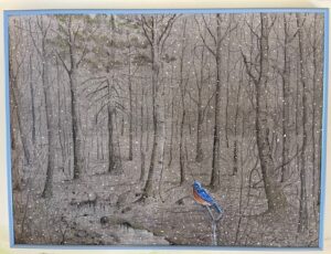 Bluebird in grey forest by Roger Eastwood
